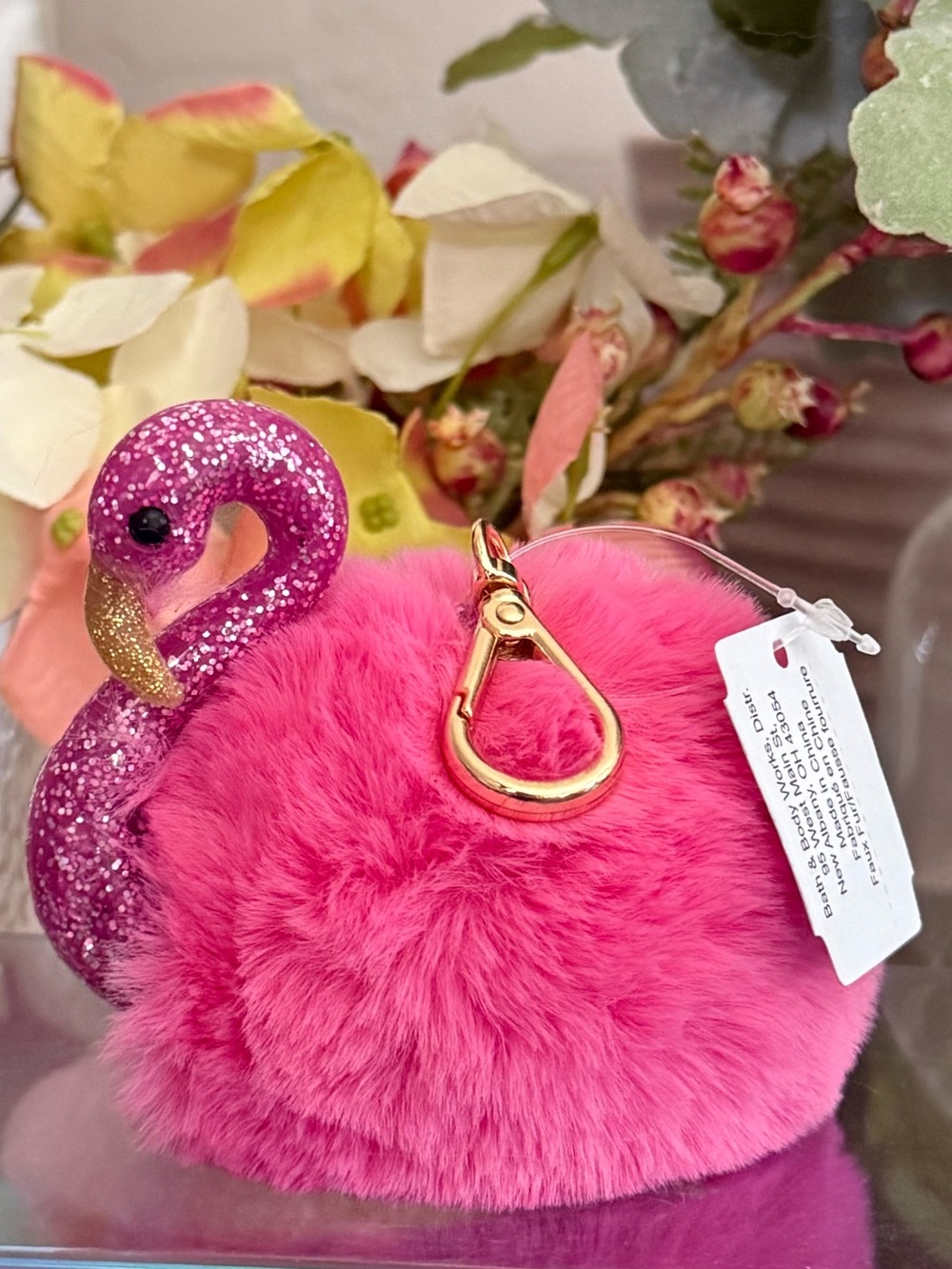 🆕🦩 BATH & BODY WORKS LIMITED EDITION FURRY PINK FLAMINGO POCKETBAC HOLDER. NEW!